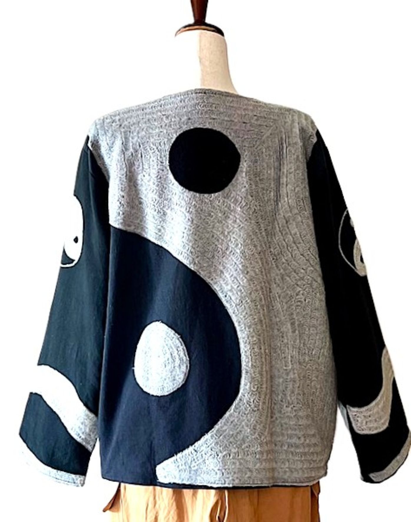 Jacket, Wearable Art In This Hand Embroidered Abstract Art Jacket. Short and Fully Reversible.(Black Silver)