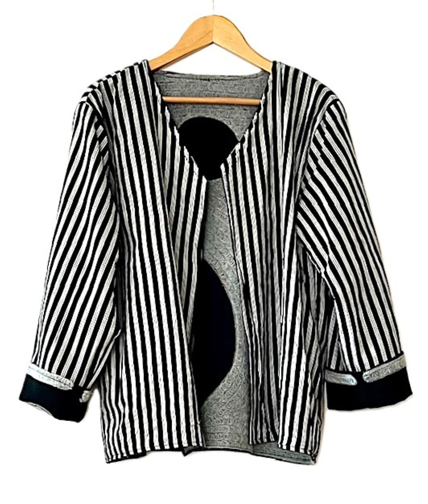 Jacket, Wearable Art In This Hand Embroidered Abstract Art Jacket. Short and Fully Reversible.(Black Silver)
