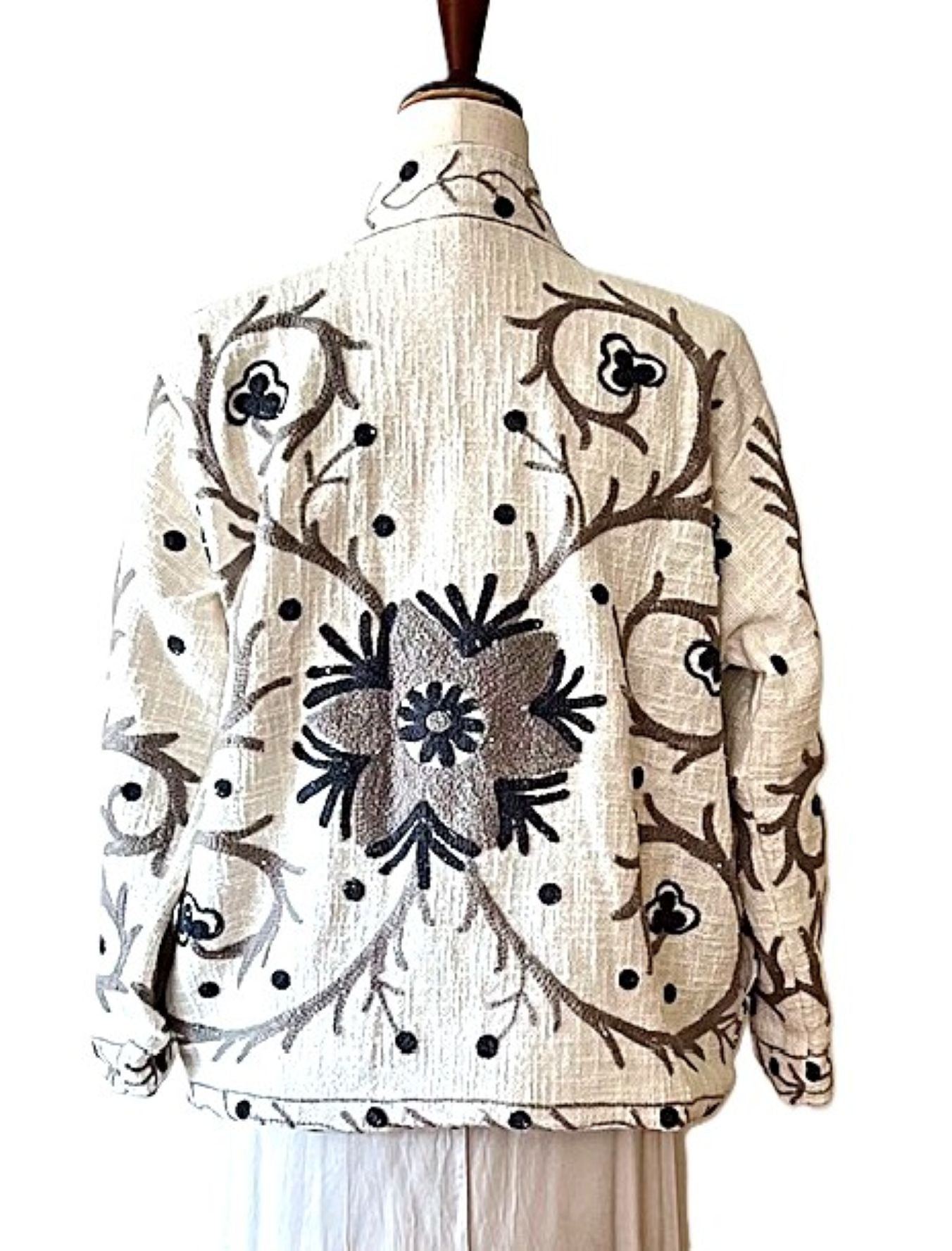 Jacket, Short Open Cut Suzani Hand Embroidered Jacket. Simple and Stylish.(Beige)
