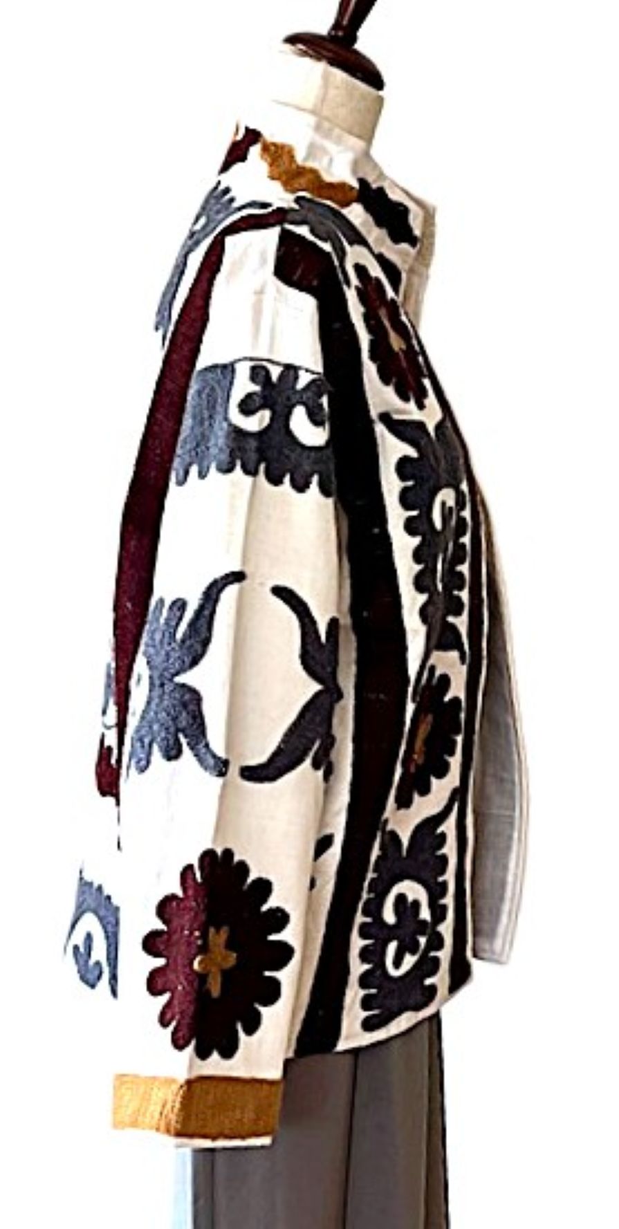 Jacket - Wearable Art, Embroidered, Boho Kimono Box Cut Top: Cotton Velvet (Gray Copper)