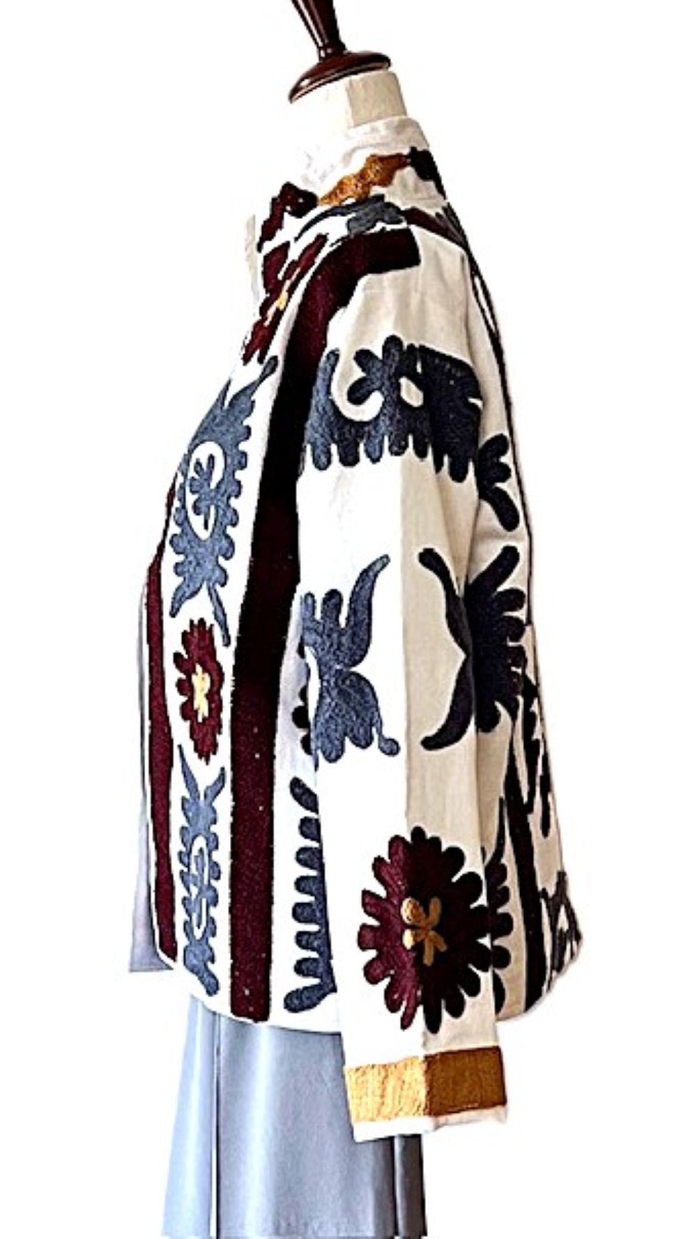 Jacket - Wearable Art, Embroidered, Boho Kimono Box Cut Top: Cotton Velvet (Gray Copper)