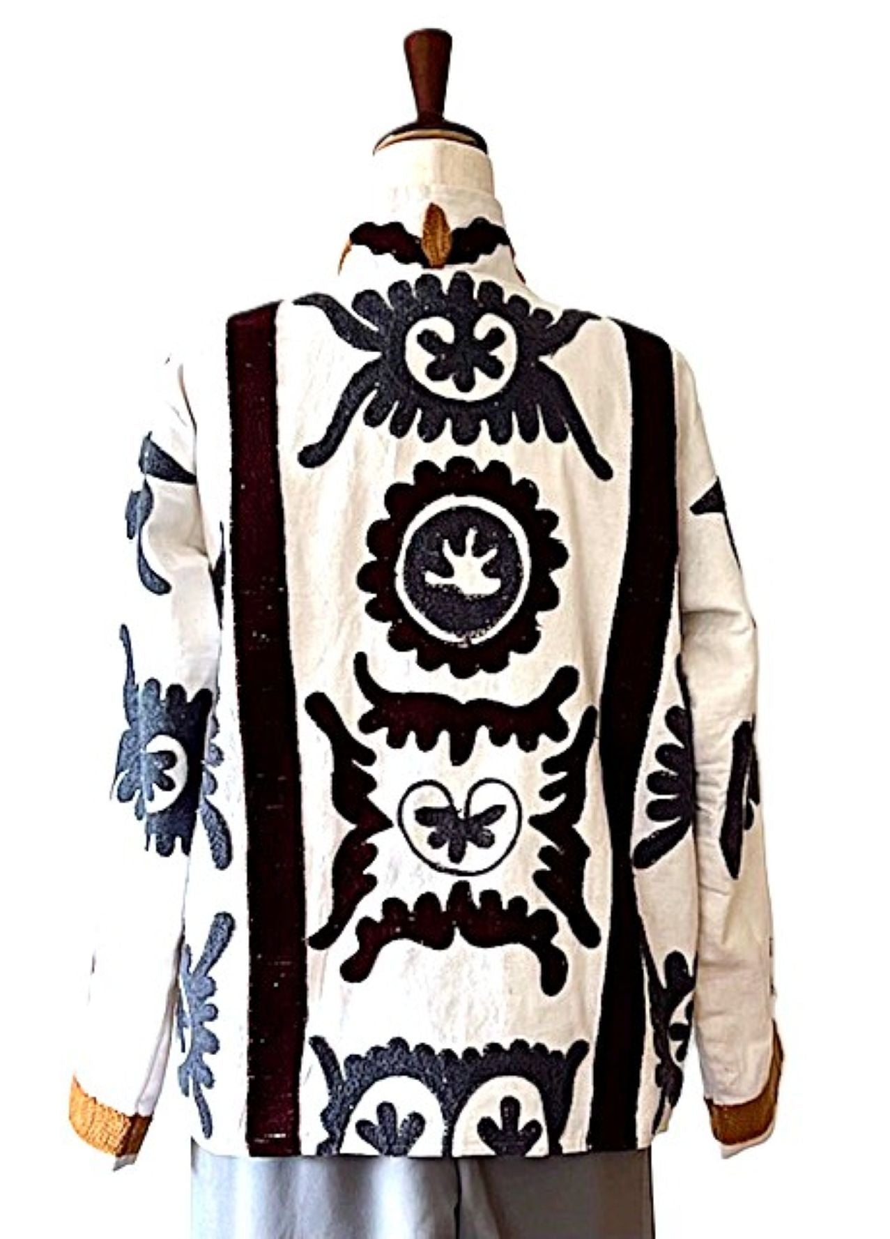 Jacket - Wearable Art, Embroidered, Boho Kimono Box Cut Top: Cotton Velvet (Gray Copper)