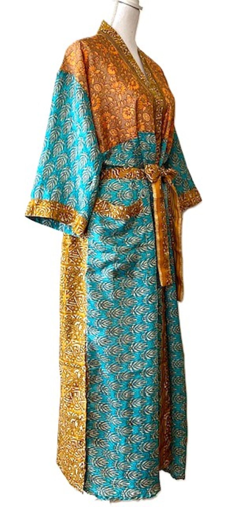 Long Silk Kimono Duster, Dramatic Two Tone And Elegant (Aqua)