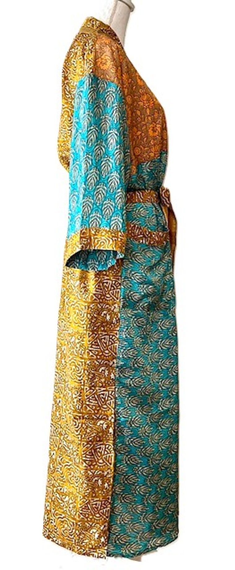 Long Silk Kimono Duster, Dramatic Two Tone And Elegant (Aqua)