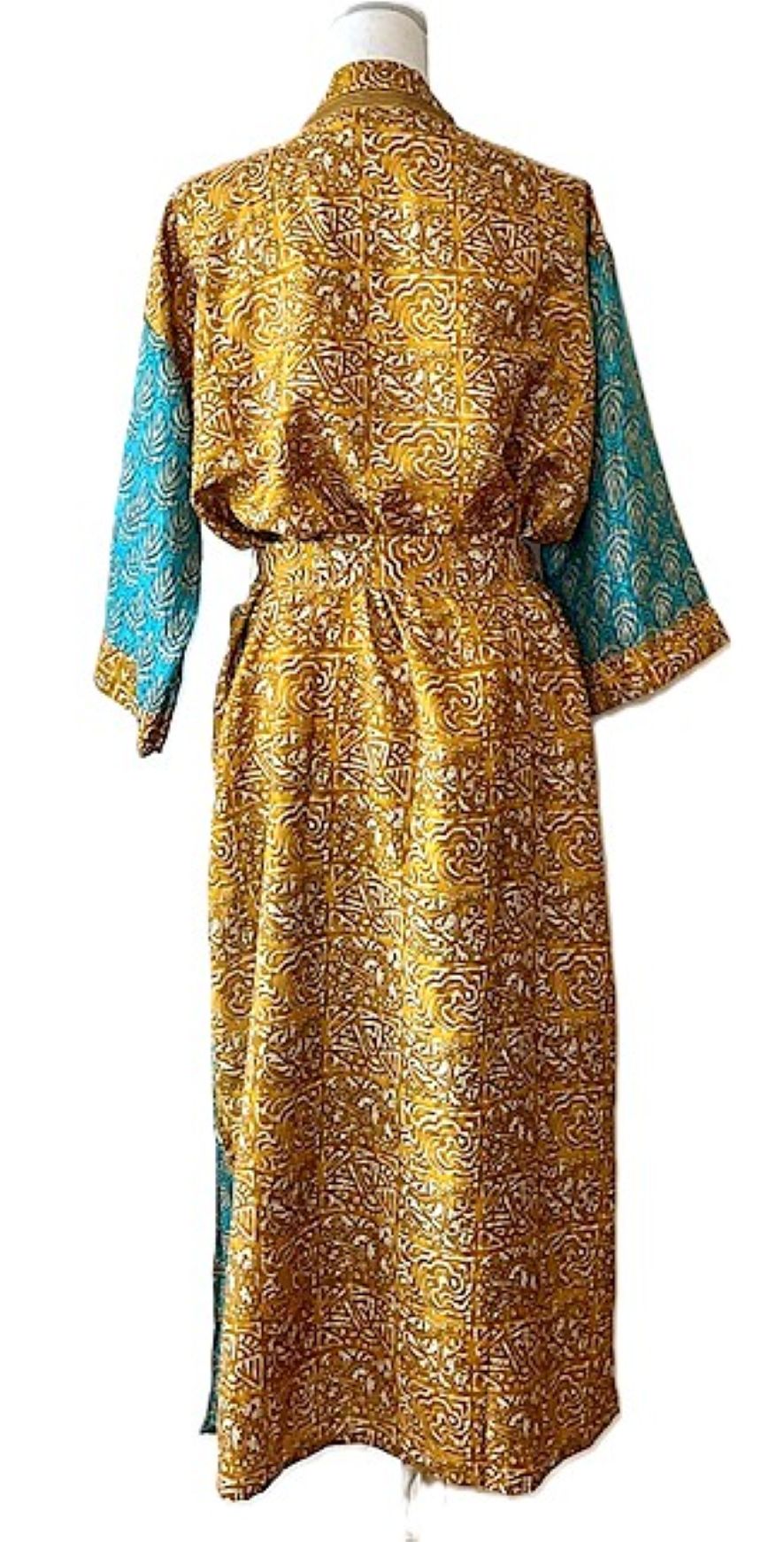 Long Silk Kimono Duster, Dramatic Two Tone And Elegant (Aqua)