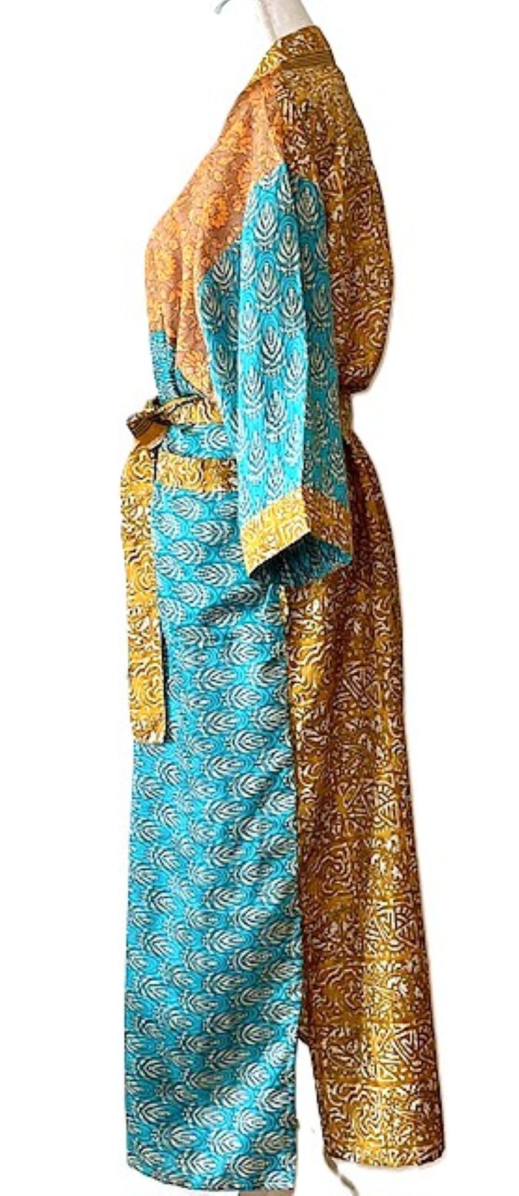 Long Silk Kimono Duster, Dramatic Two Tone And Elegant (Aqua)