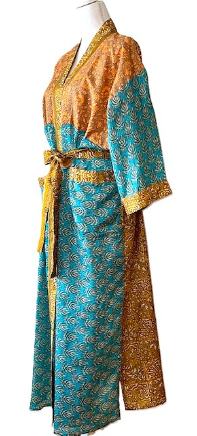 Long Silk Kimono Duster, Dramatic Two Tone And Elegant (Aqua)