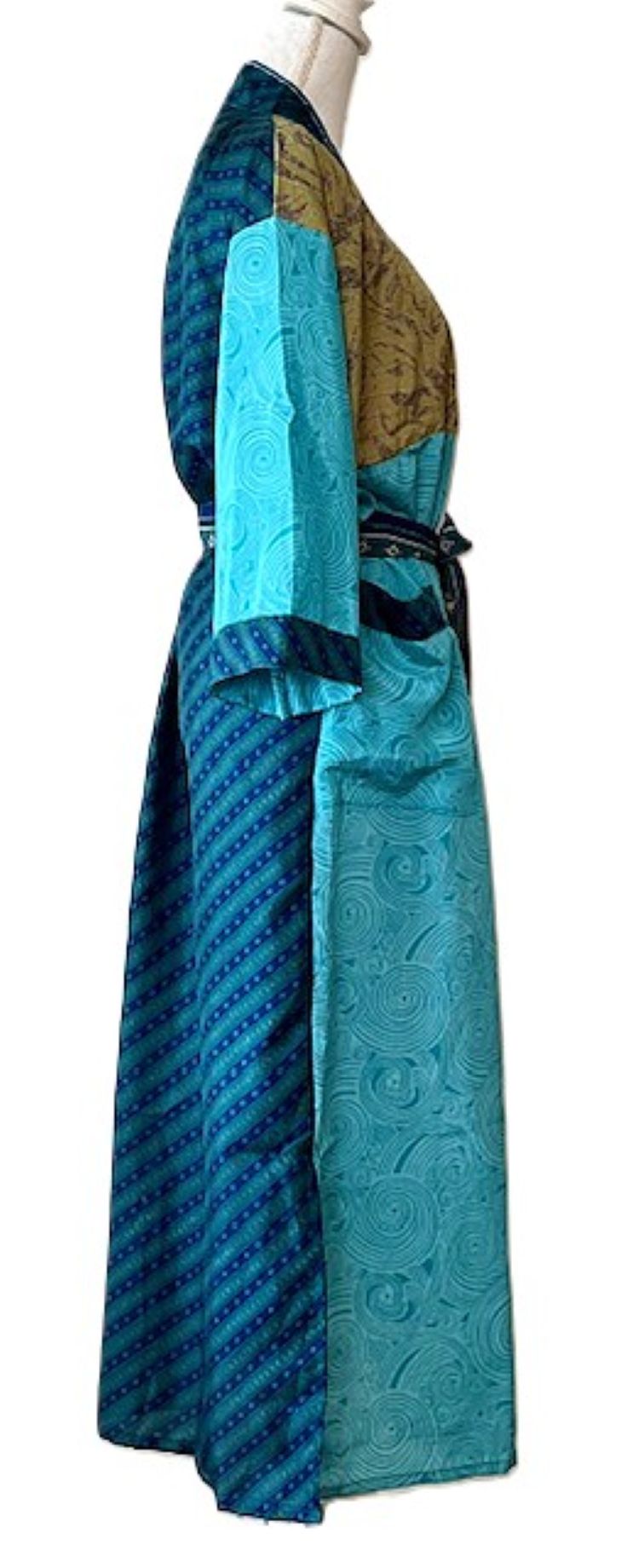 Long Silk Kimono Duster, Dramatic Two Tone And Elegant (Aqua)
