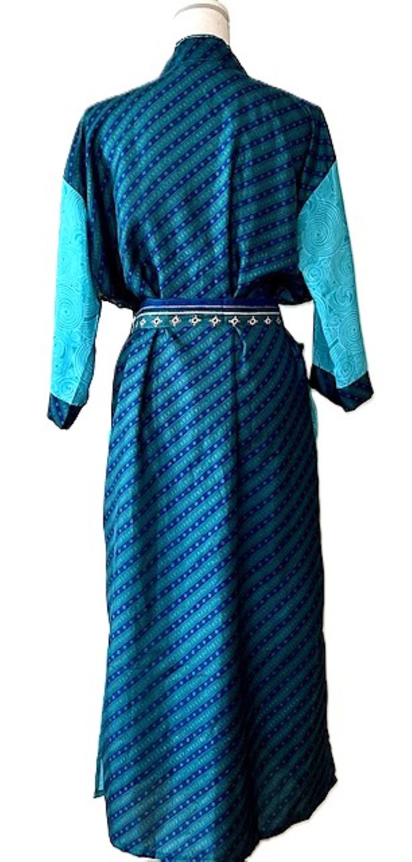 Long Silk Kimono Duster, Dramatic Two Tone And Elegant (Aqua)