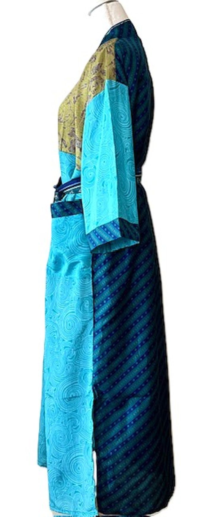 Long Silk Kimono Duster, Dramatic Two Tone And Elegant (Aqua)