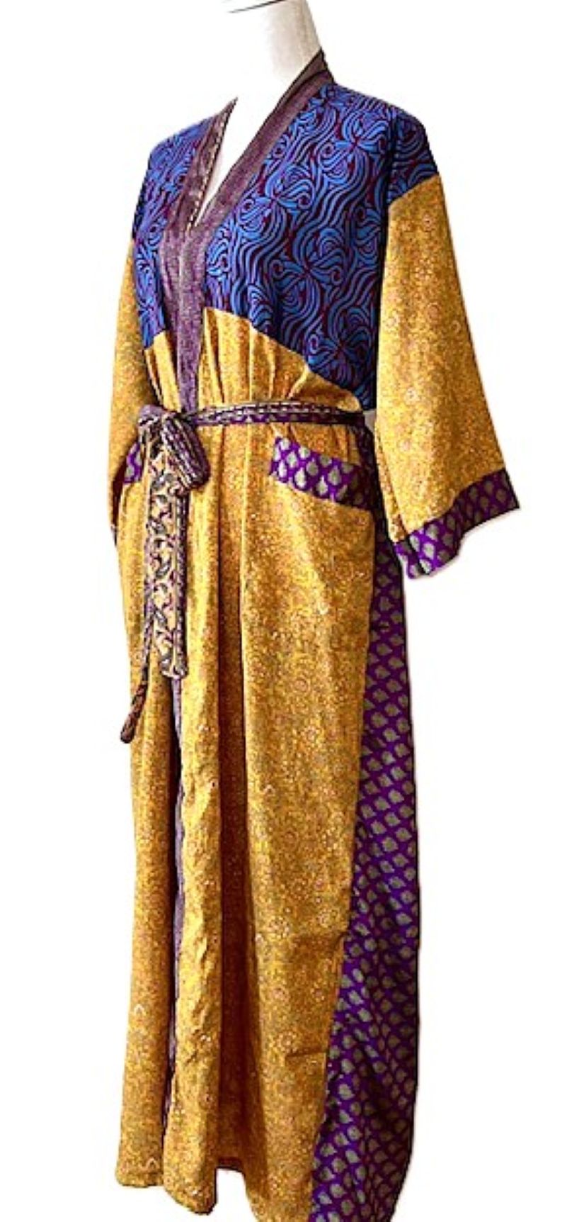 Long Silk Kimono Duster, Dramatic Two Tone And Elegant (Purple)
