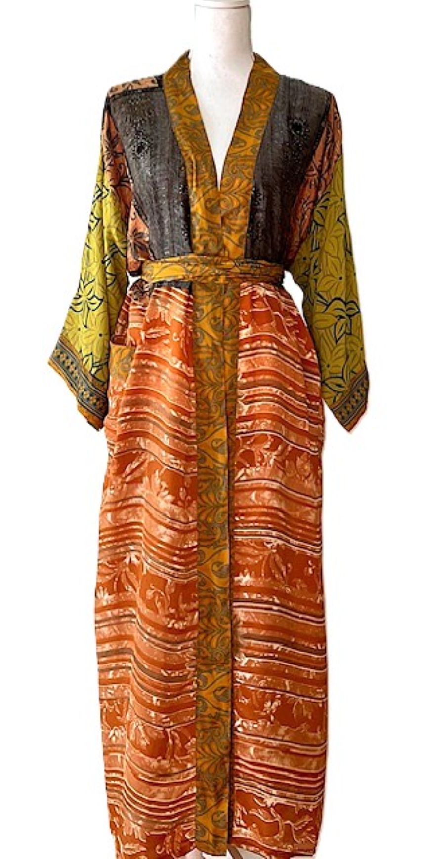 Long Silk Kimono Duster, Dramatic Mixed Print Is Perfect For Layering..