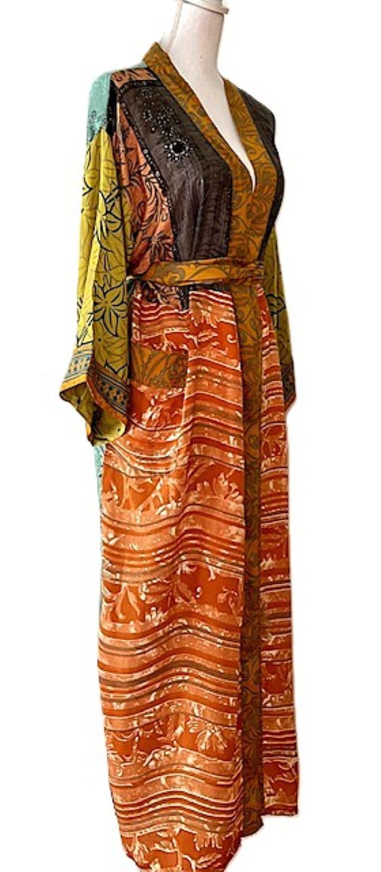 Long Silk Kimono Duster, Dramatic Mixed Print Is Perfect For Layering..