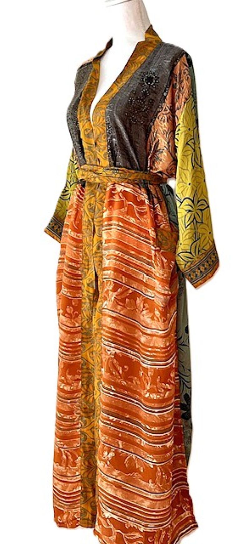 Long Silk Kimono Duster, Dramatic Mixed Print Is Perfect For Layering..