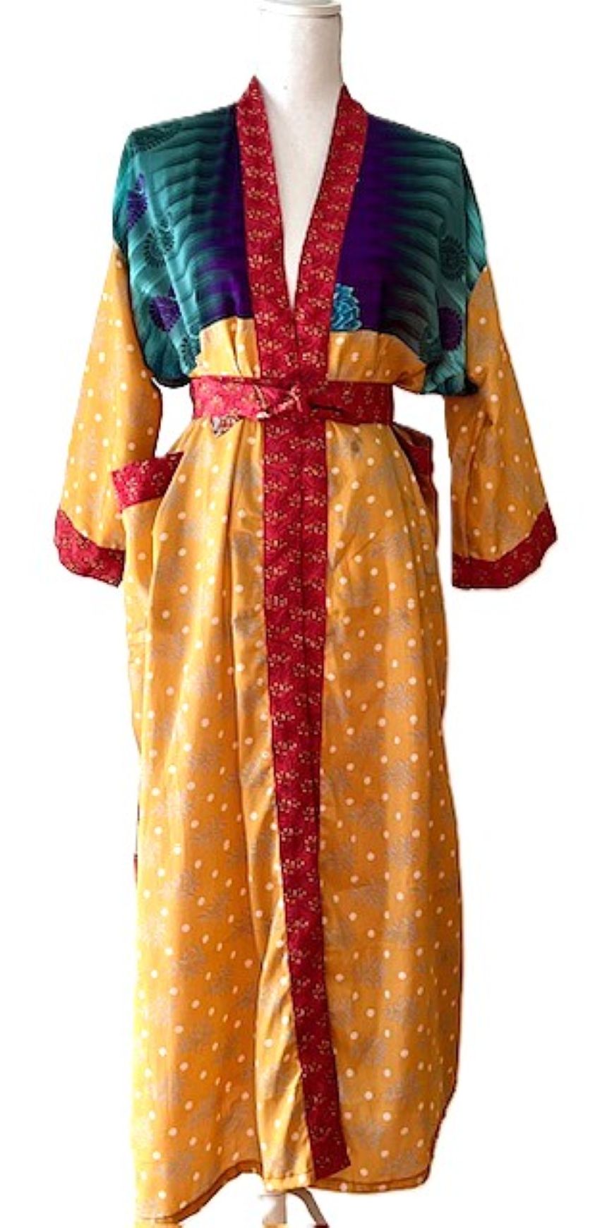 Long Silk Kimono Duster, Dramatic Two Tone And Elegant