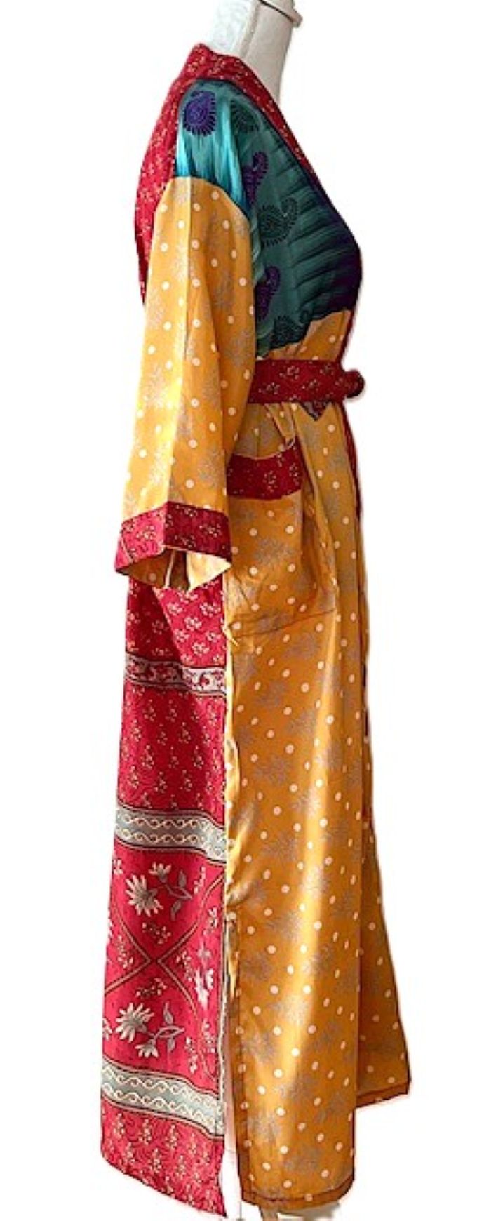 Long Silk Kimono Duster, Dramatic Two Tone And Elegant
