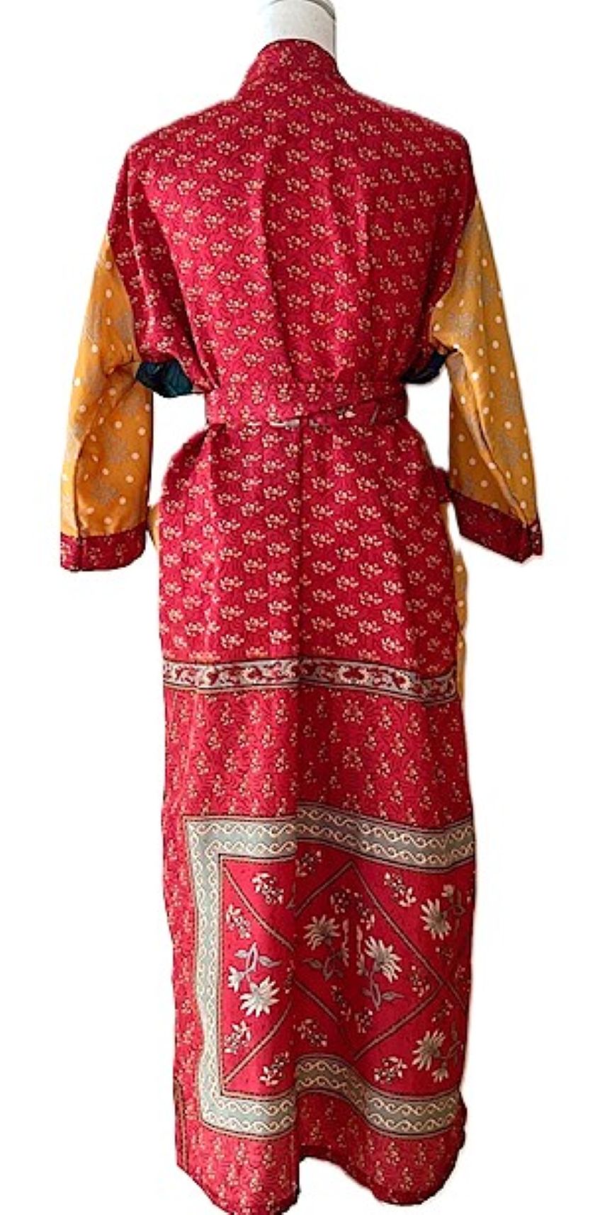 Long Silk Kimono Duster, Dramatic Two Tone And Elegant