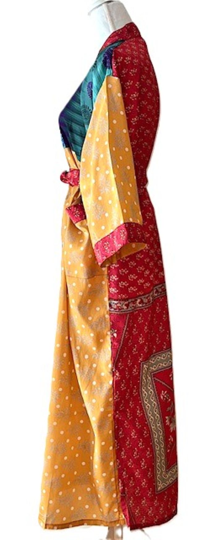 Long Silk Kimono Duster, Dramatic Two Tone And Elegant