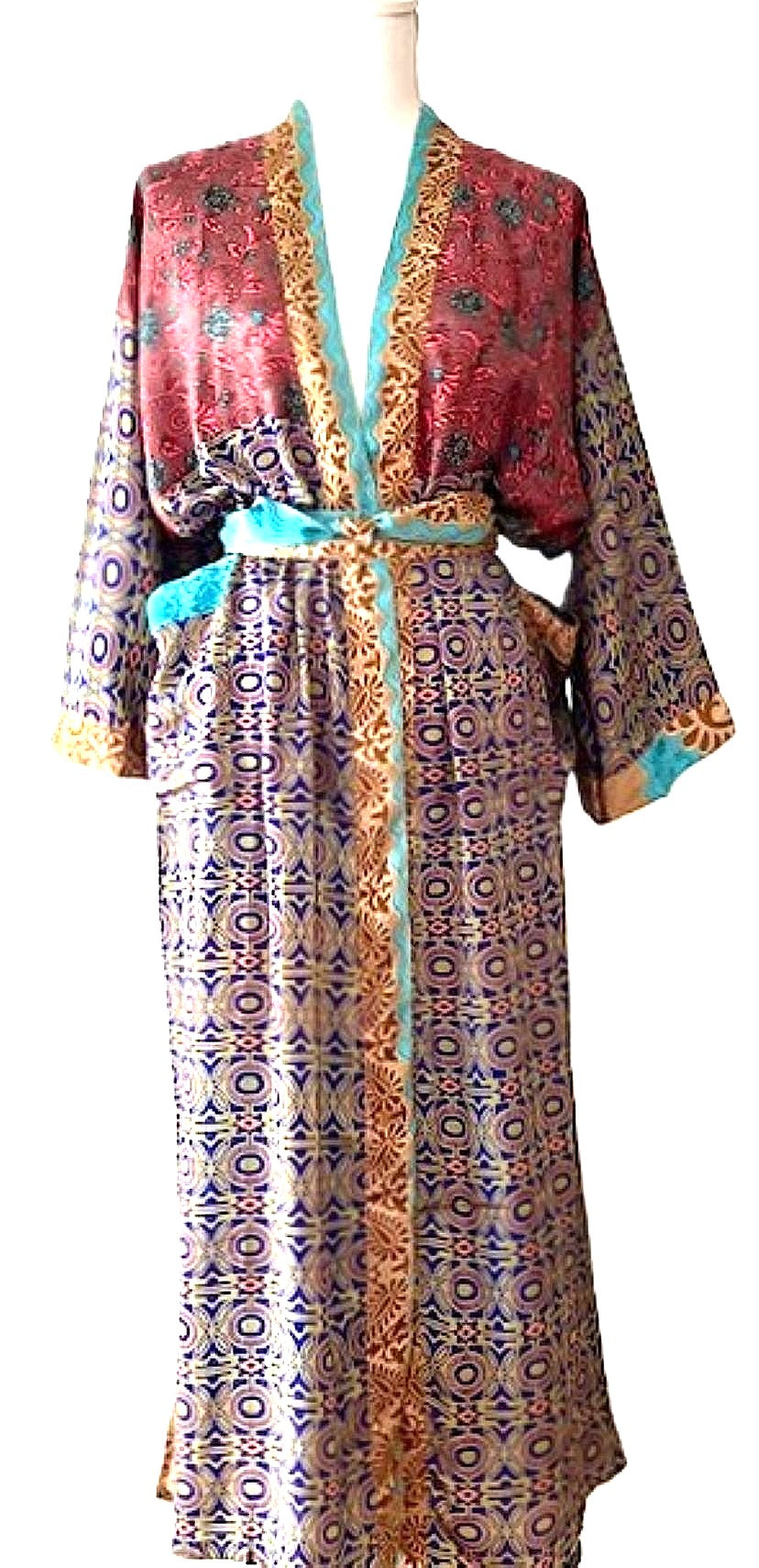 Long Silk Kimono Duster, Dramatic Mixed Print Is Perfect For Layering. (Mixed)