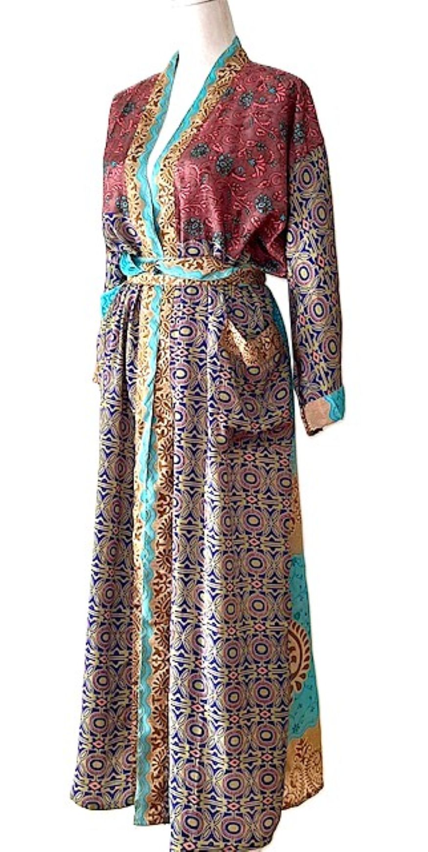 Long Silk Kimono Duster, Dramatic Mixed Print Is Perfect For Layering. (Mixed)