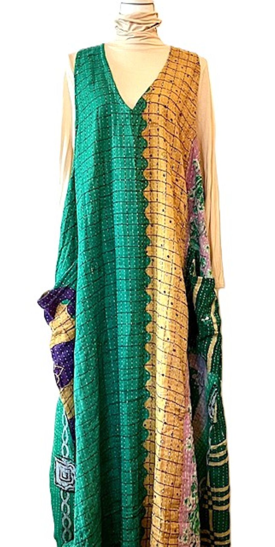 Kantha Bae Favorite: Harmony Mixed Print Maxi Cotton Dress or Jumper (Green Check)