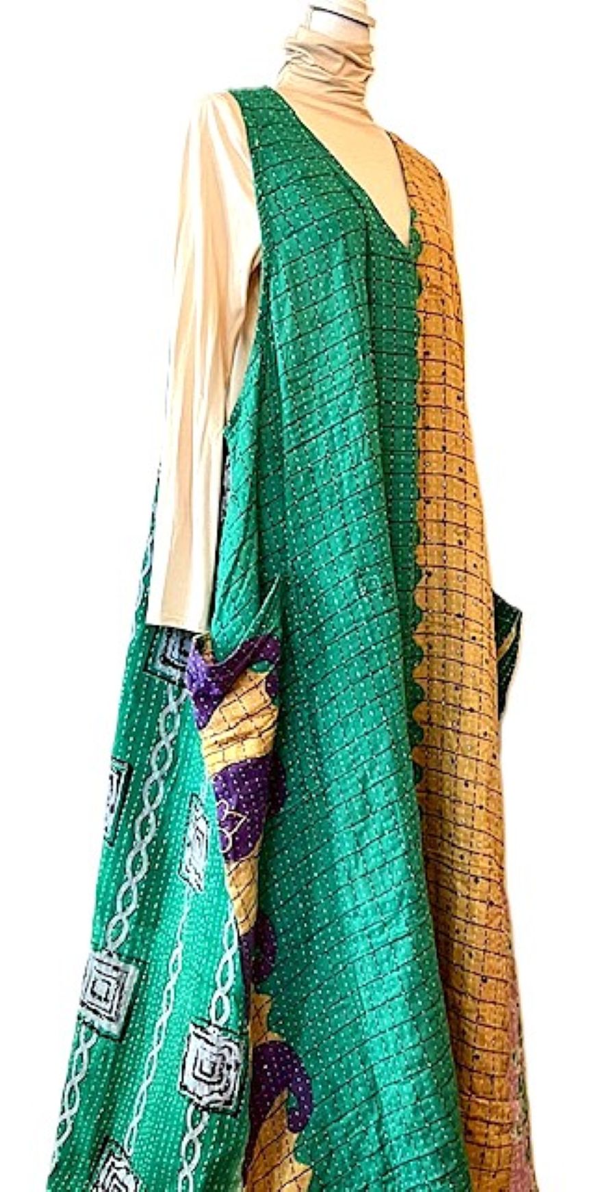 Kantha Bae Favorite: Harmony Mixed Print Maxi Cotton Dress or Jumper (Green Check)