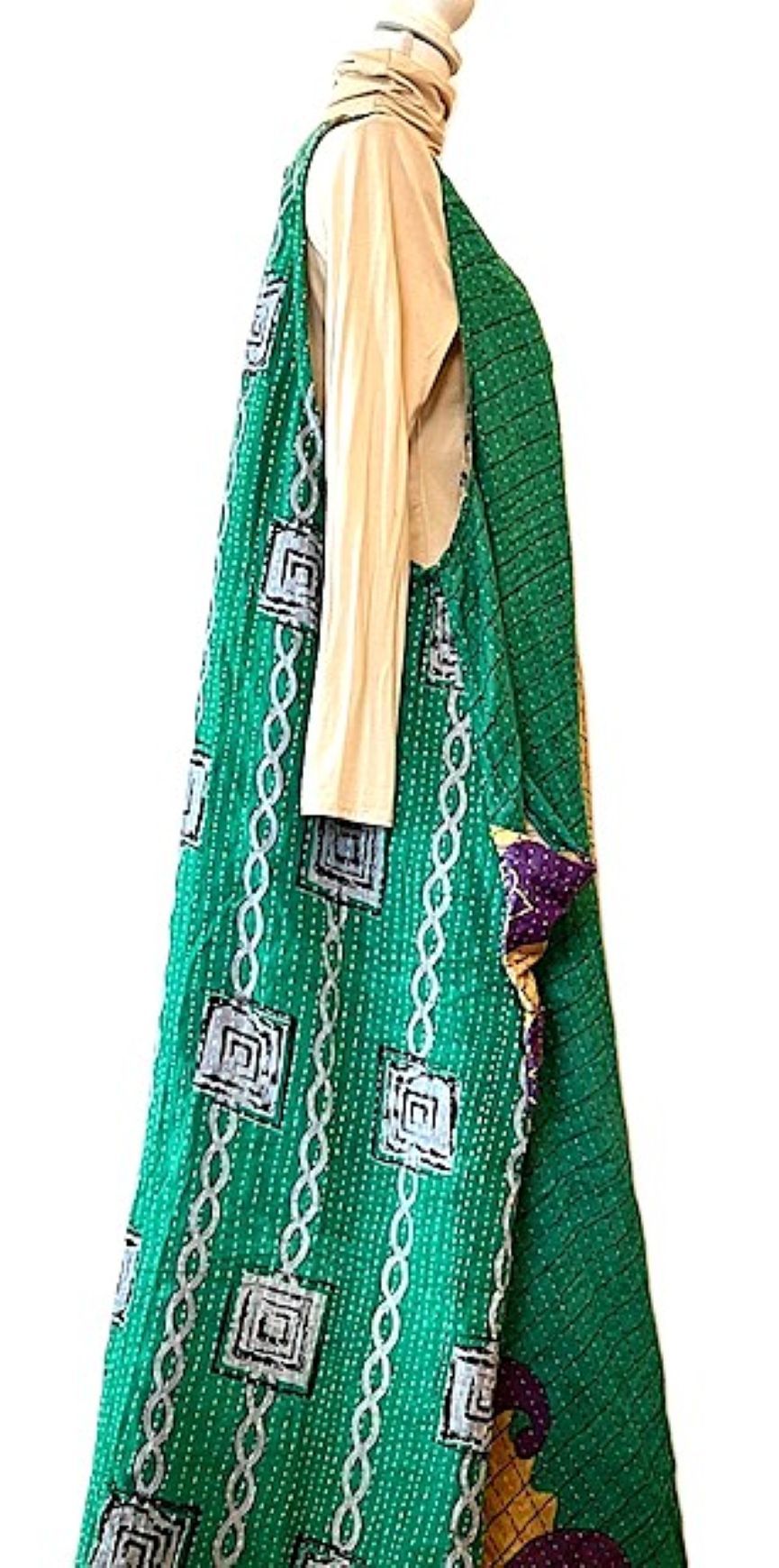 Kantha Bae Favorite: Harmony Mixed Print Maxi Cotton Dress or Jumper (Green Check)