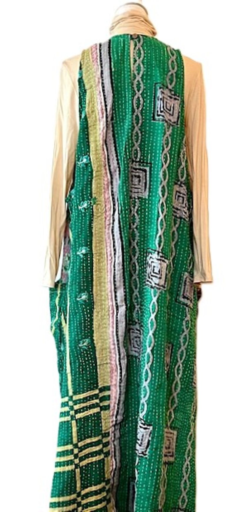 Kantha Bae Favorite: Harmony Mixed Print Maxi Cotton Dress or Jumper (Green Check)