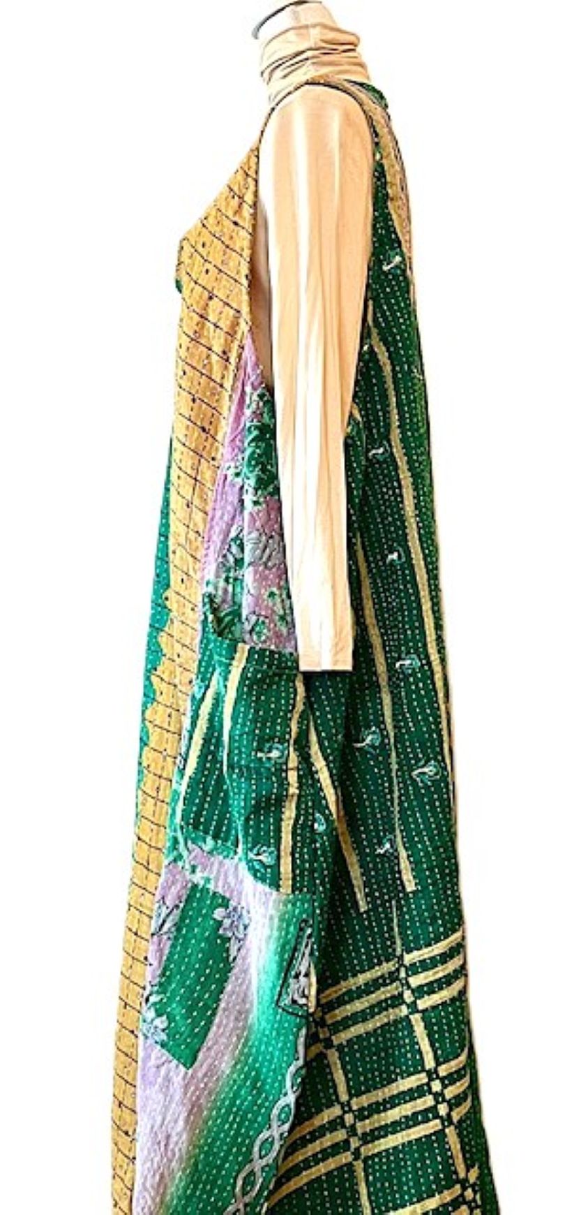 Kantha Bae Favorite: Harmony Mixed Print Maxi Cotton Dress or Jumper (Green Check)