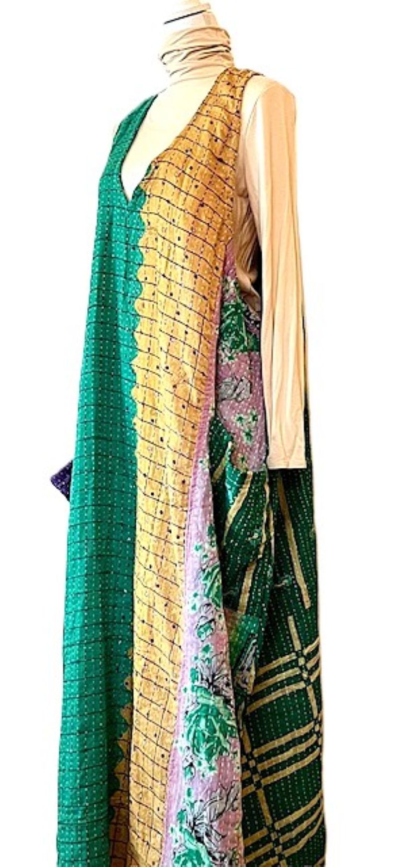 Kantha Bae Favorite: Harmony Mixed Print Maxi Cotton Dress or Jumper (Green Check)