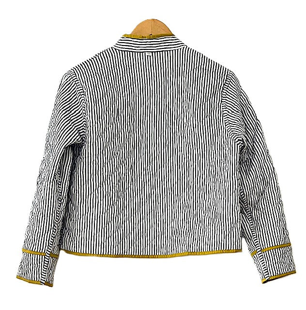 Jacket, Collared Reversible Cotton Quilted Cheetah Print With Stripe Piping.