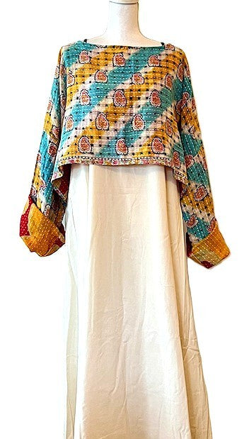 Kantha Bae Abundance Crop Top is Sassy, Aqua Geometric