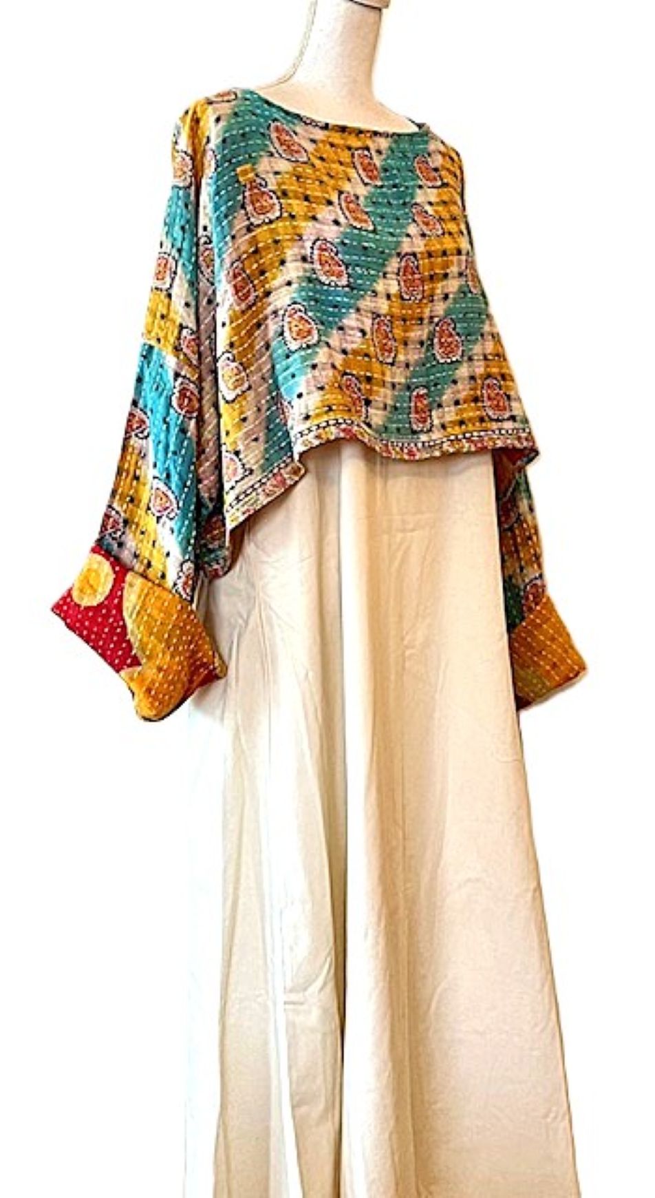 Kantha Bae Abundance Crop Top is Sassy, Aqua Geometric