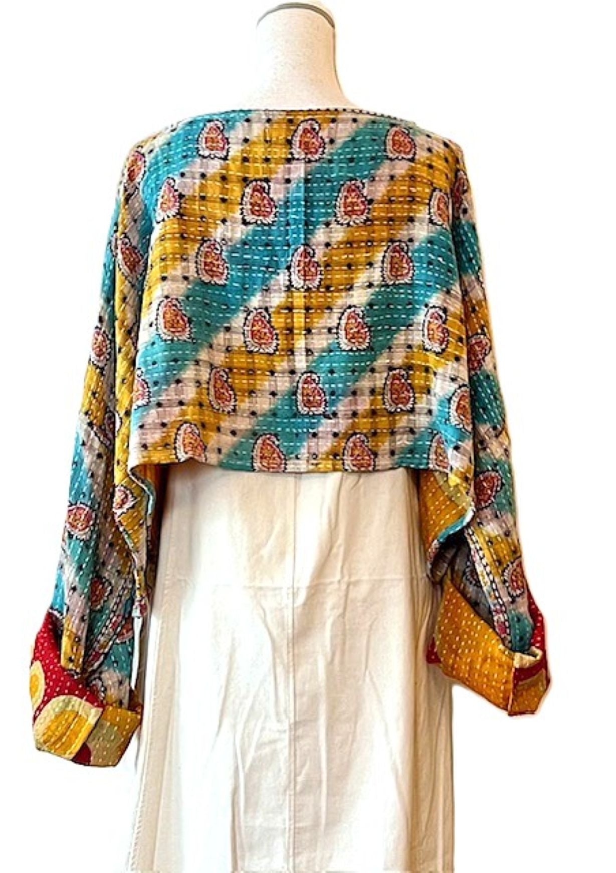 Kantha Bae Abundance Crop Top is Sassy, Aqua Geometric