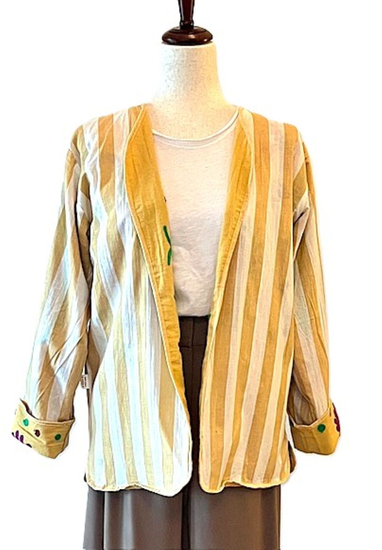 Jacket, Wearable Art In This Boho Suzani Cotton Kimono "Love" Jacket. (Yellow)