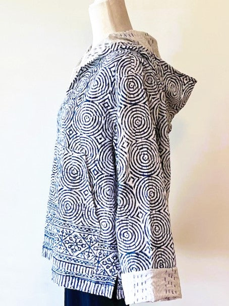 Block Print Hoodie Redefines Kantha Stitching (Indigo)