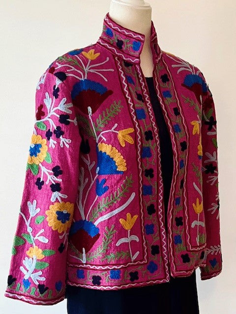 Wearable Art In This Hand Embroidered Short Jacket. (Purple)