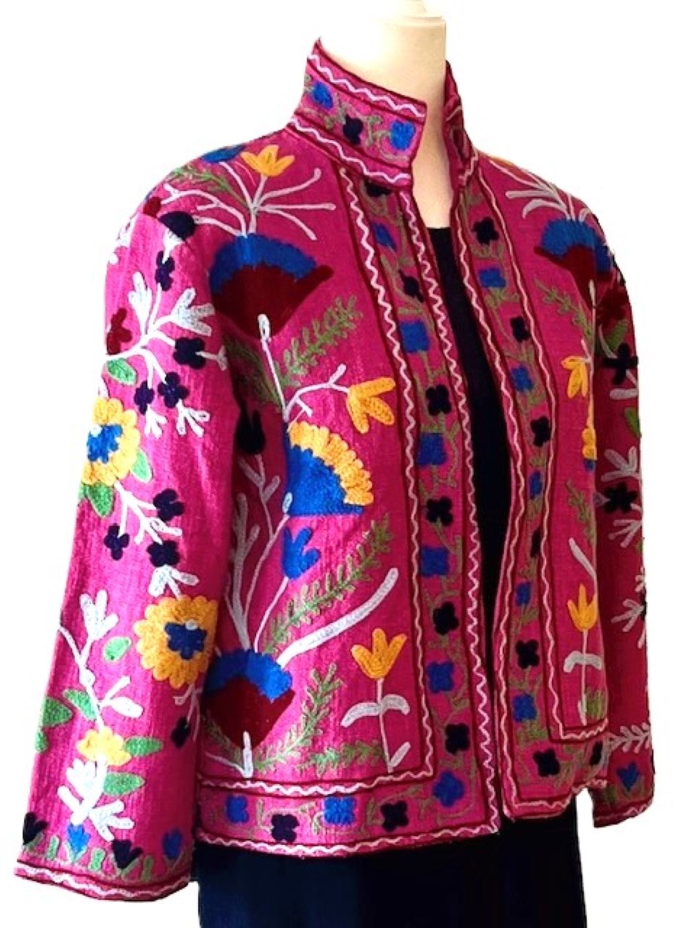 Wearable Art In This Hand Embroidered Short Jacket. (Pink)