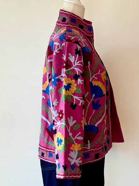 Wearable Art In This Hand Embroidered Short Jacket. (Purple)
