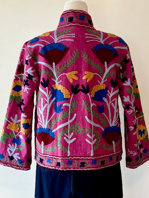 Wearable Art In This Hand Embroidered Short Jacket. (Purple)