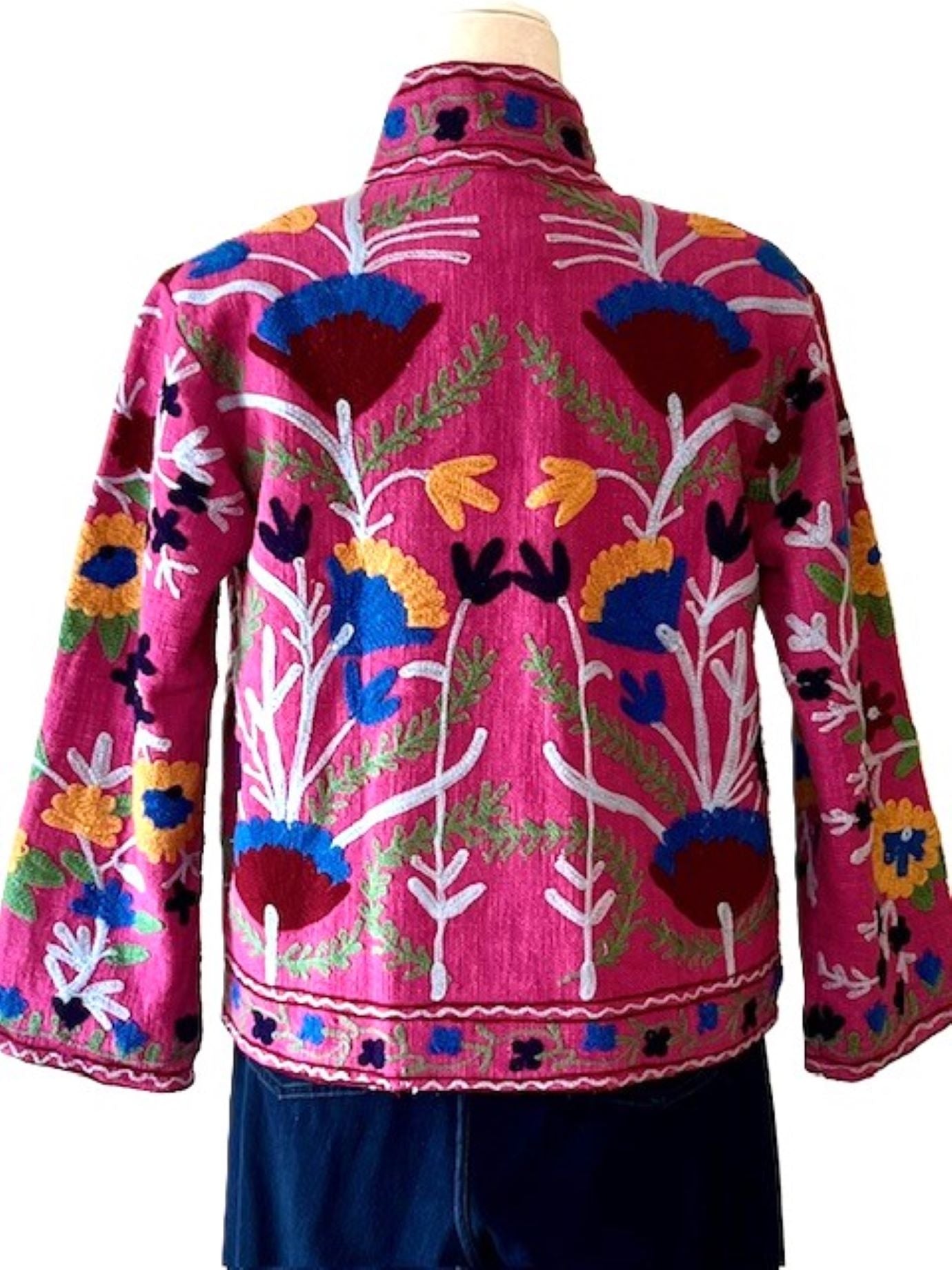 Wearable Art In This Hand Embroidered Short Jacket. (Pink)