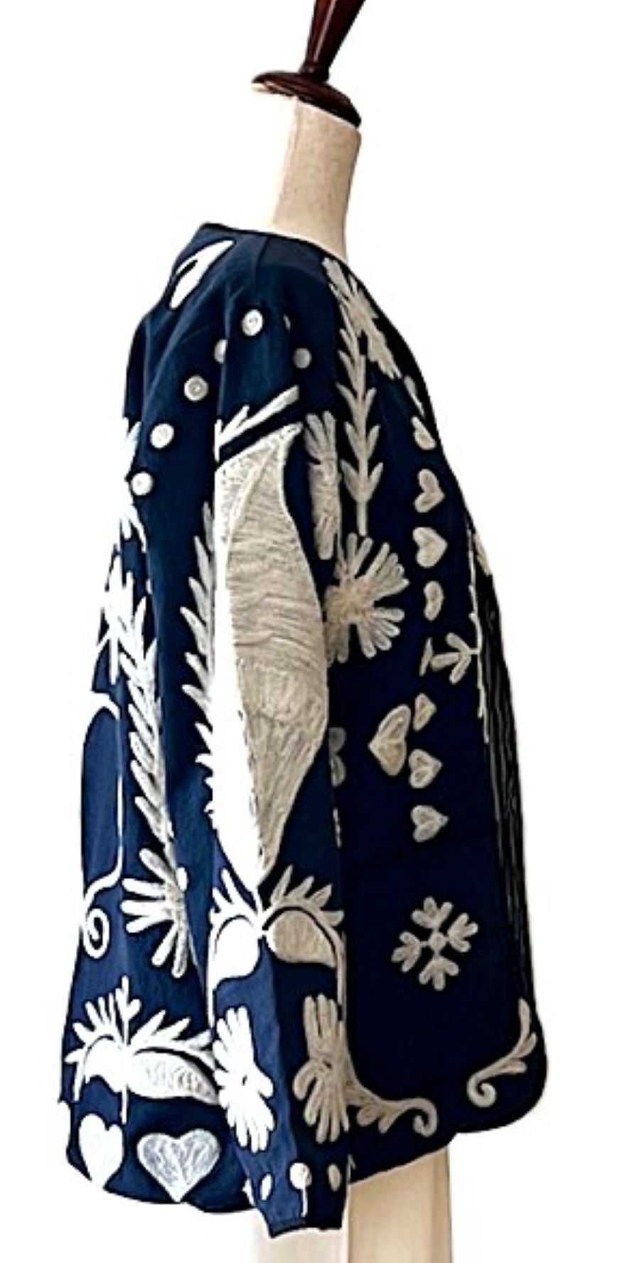 Jacket, Wearable Art In This Hand Embroidered Short Contemporary "Love" Jacket. (Navy)