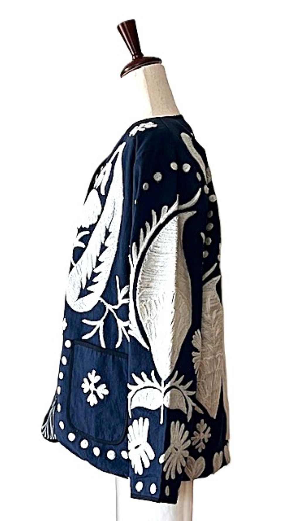 Jacket, Wearable Art In This Hand Embroidered Short Contemporary "Love" Jacket. (Navy)