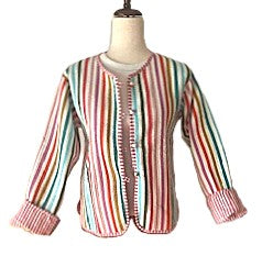 Short Cotton Quilted Handmade Jacket, Fully Reversible. (Rainbow Striped)