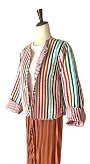 Short Cotton Quilted Handmade Jacket, Fully Reversible. (Rainbow Striped)