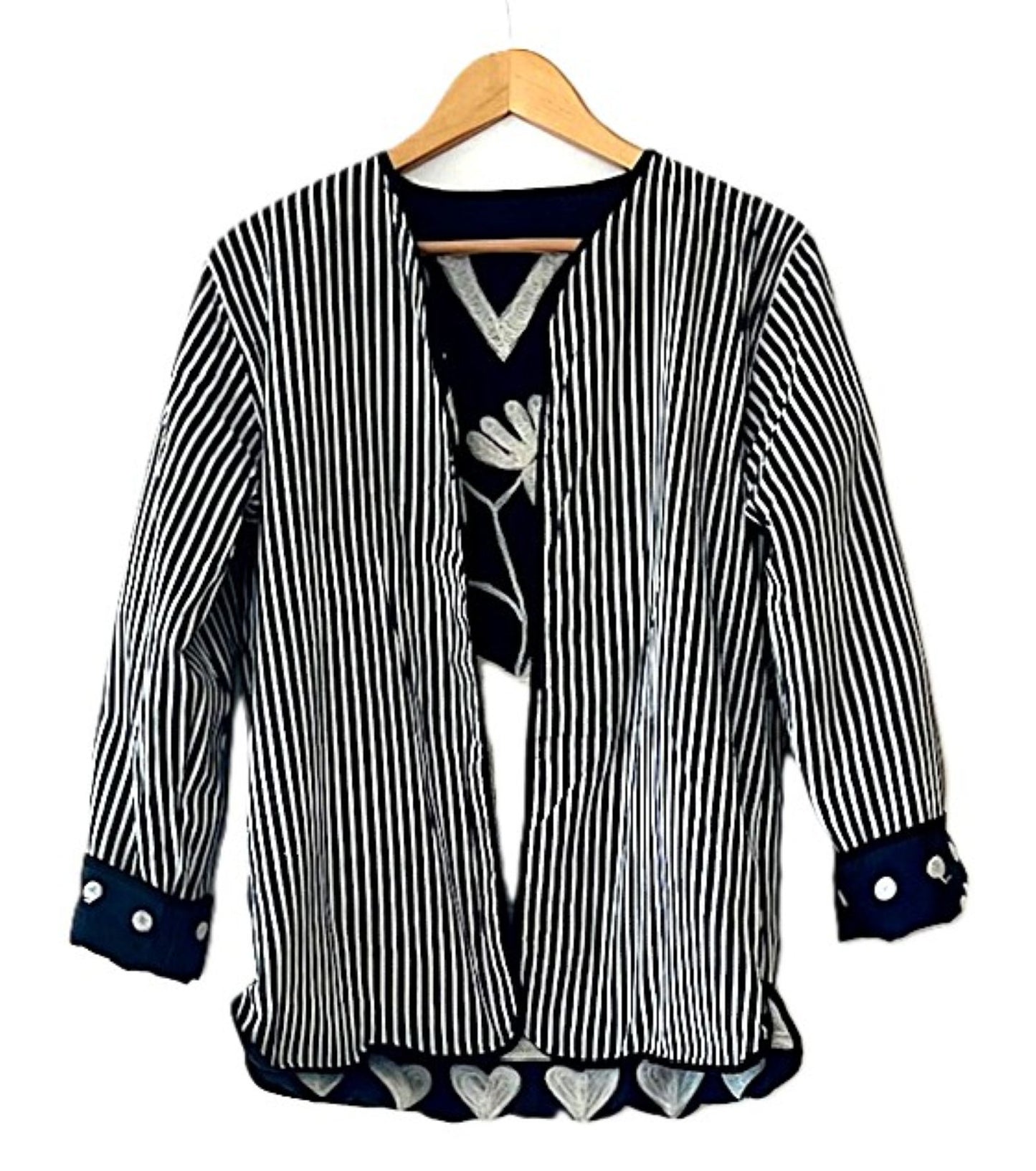 Jacket, Wearable Art In This Hand Embroidered Short Contemporary "Love" Jacket. (Navy)