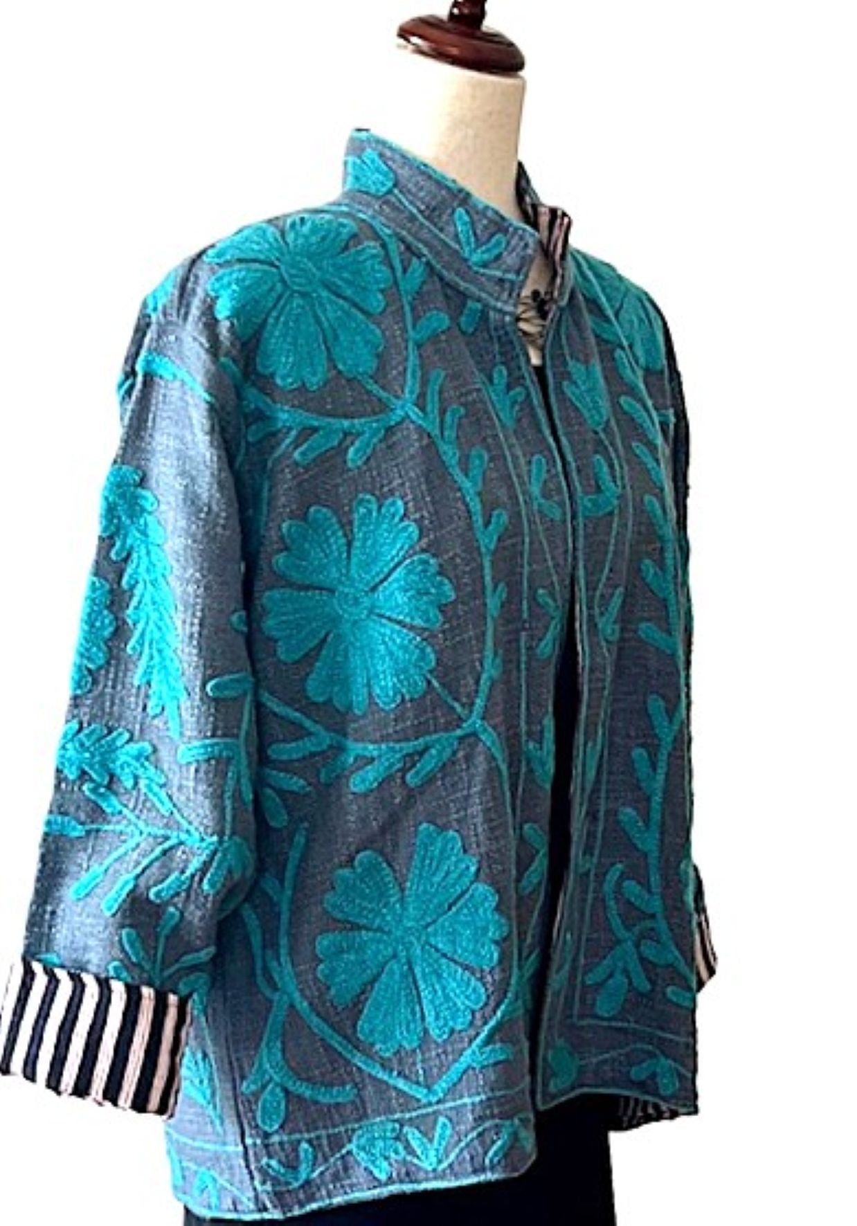 Jacket, Short Open Cut Suzani Hand Embroidered Jacket. Simple and Stylish.