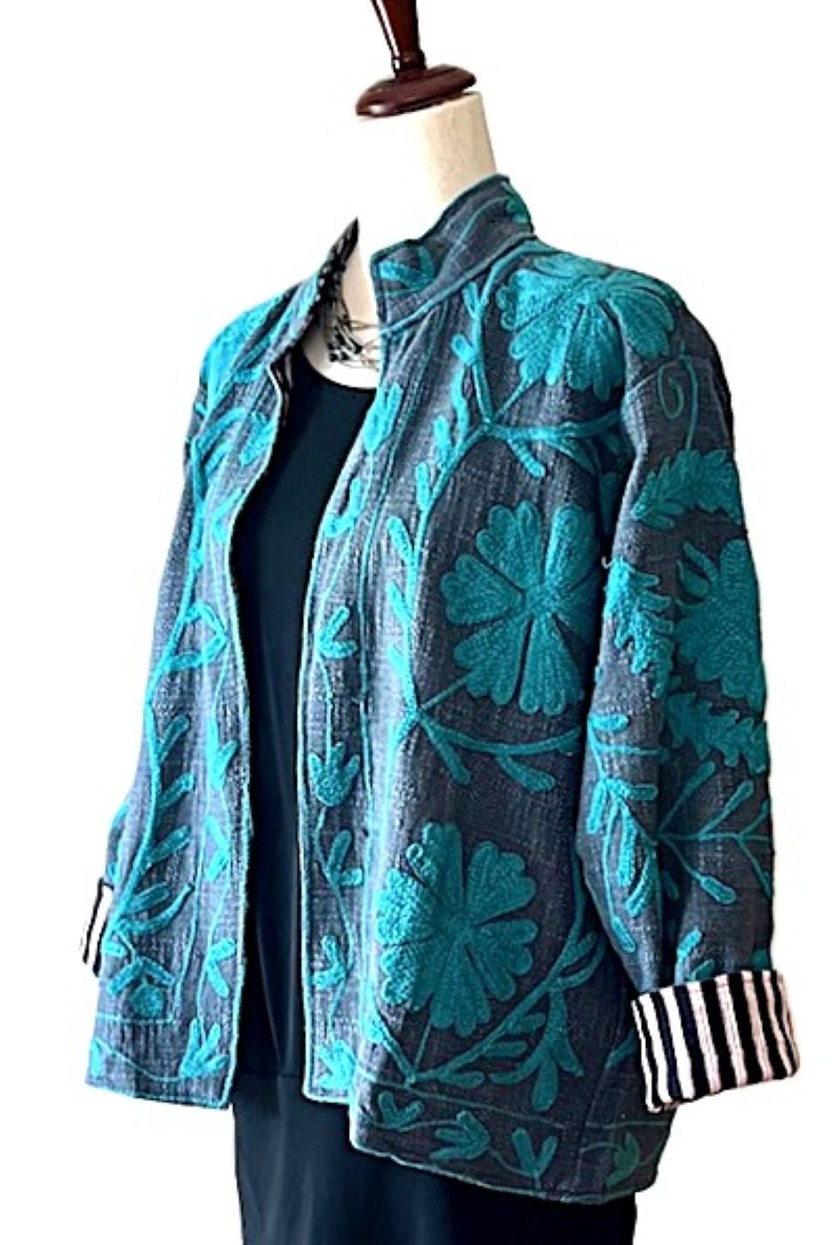 Jacket, Short Open Cut Suzani Hand Embroidered Jacket. Simple and Stylish.
