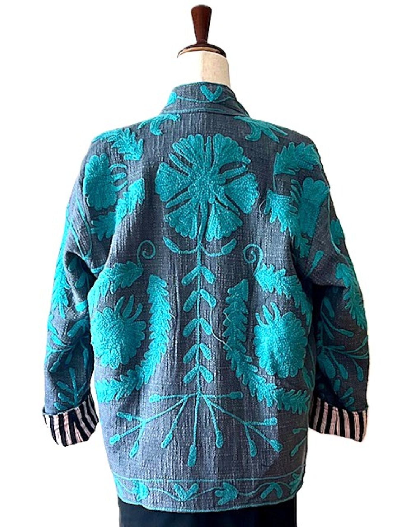 Jacket, Short Open Cut Suzani Hand Embroidered Jacket. Simple and Stylish.