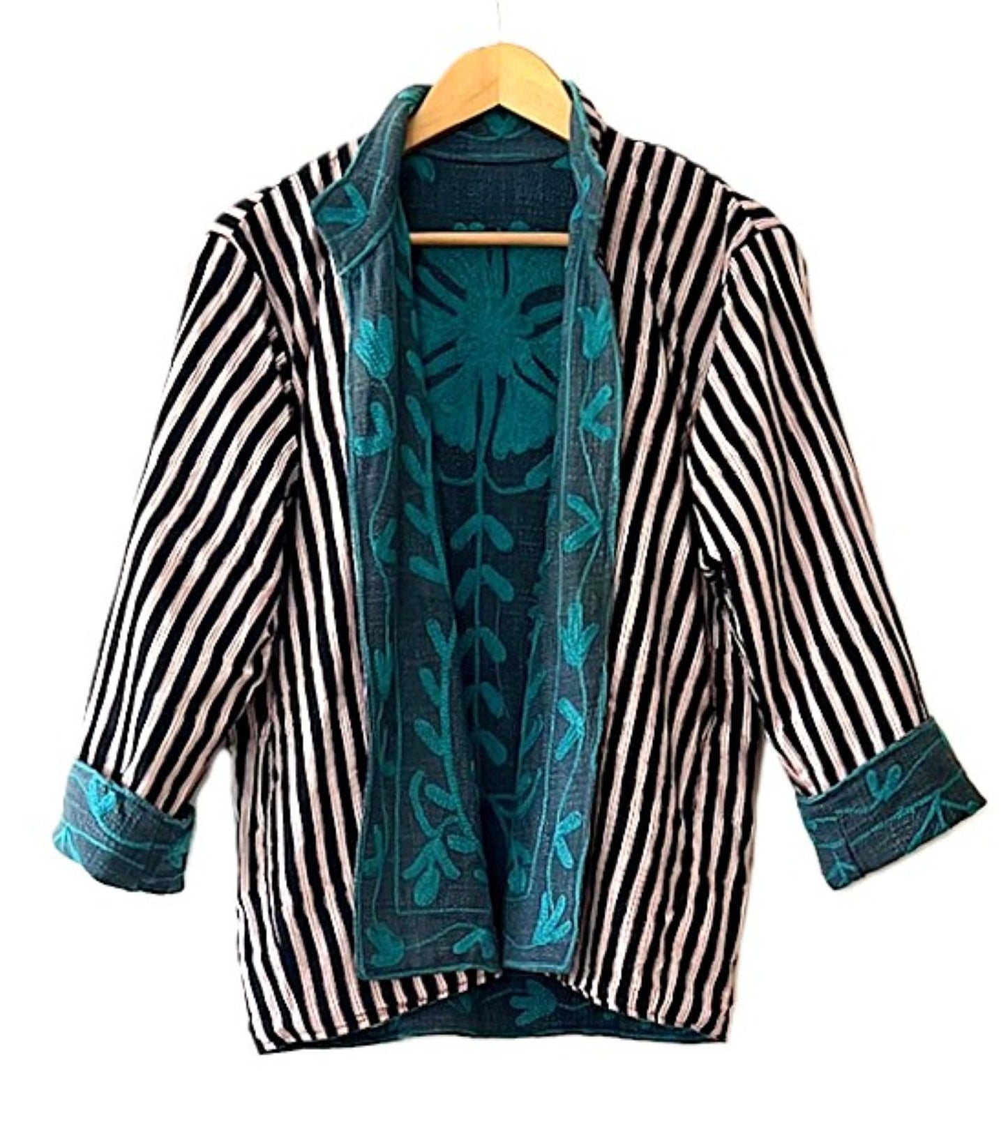 Jacket, Short Open Cut Suzani Hand Embroidered Jacket. Simple and Stylish.